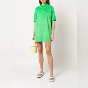 LouLou Studio Velour Polo Shirt Mini Dress Green 33759